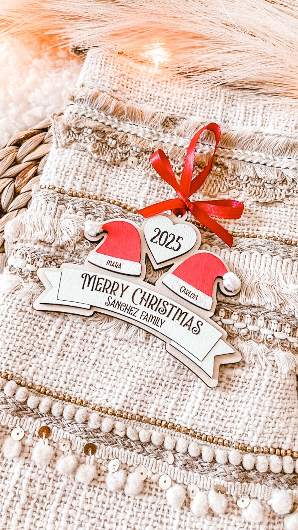 Personalized Santa Hat Family Ornament – Custom Names (2–10 Hats)