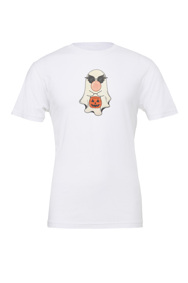 Cool Ghost with Bat Shades and Candy Bucket Premium BellaCanvas T-Shirt