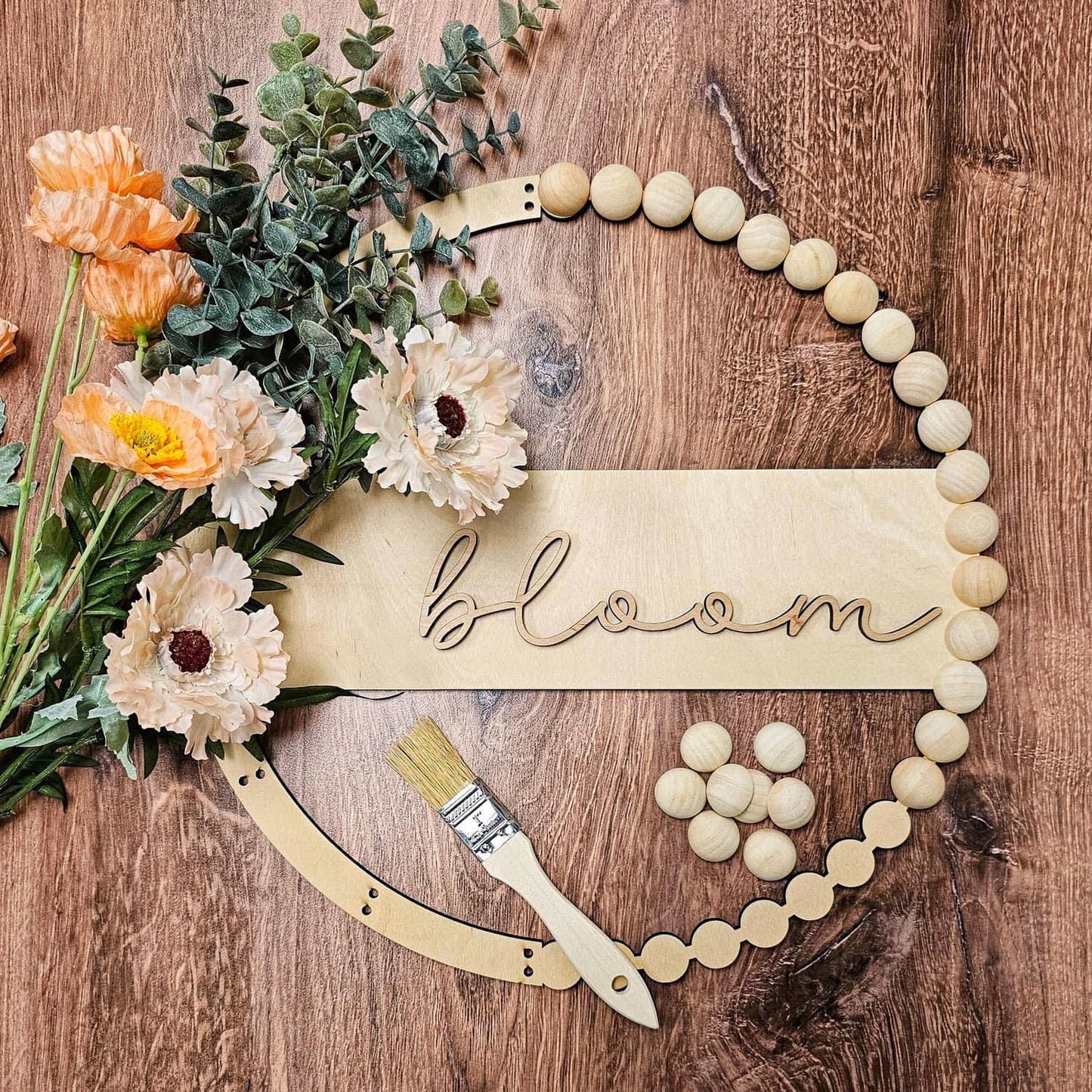Floral Beaded 18” Wreath - Personalized - Ready to Paint Kit or Finished