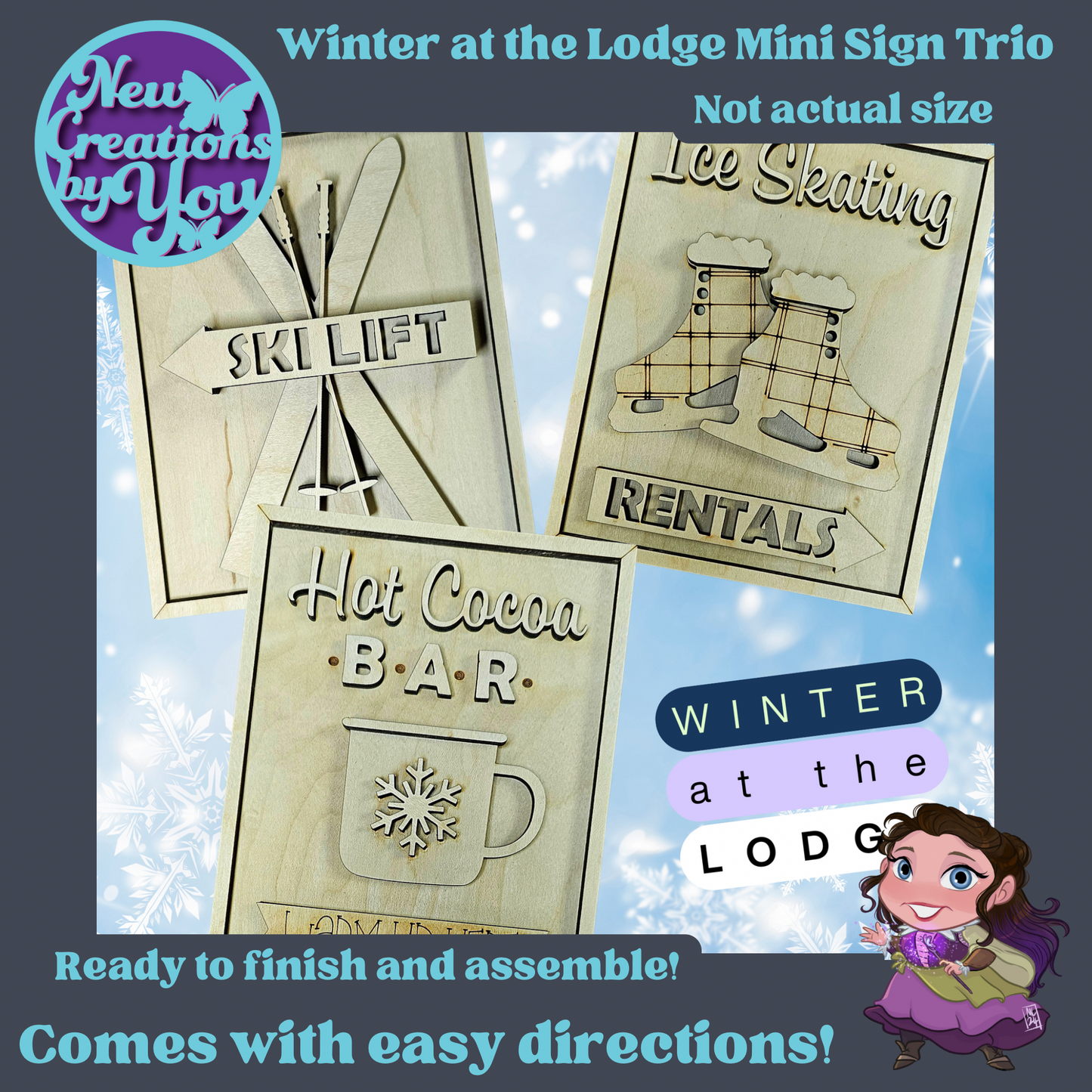 Trío de mini carteles de invierno en el Lodge