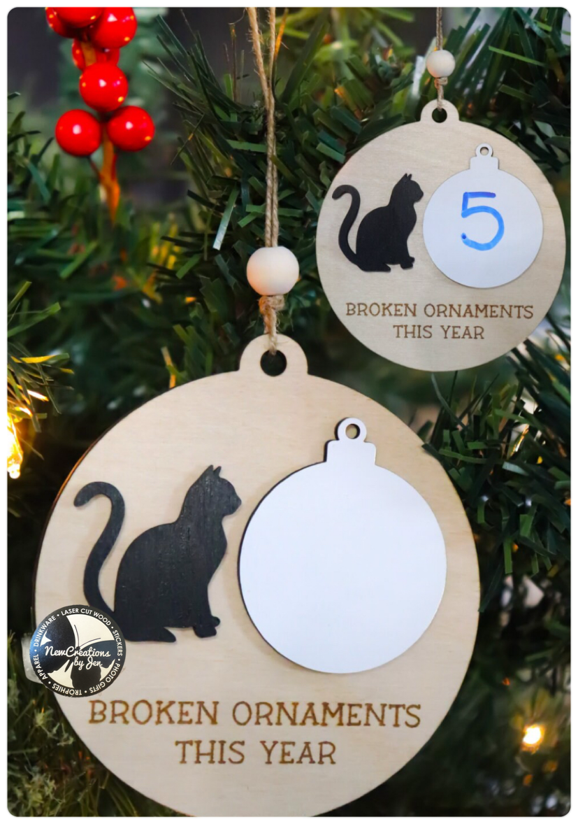 Naughty Cat Broken Ornament Count Ornament