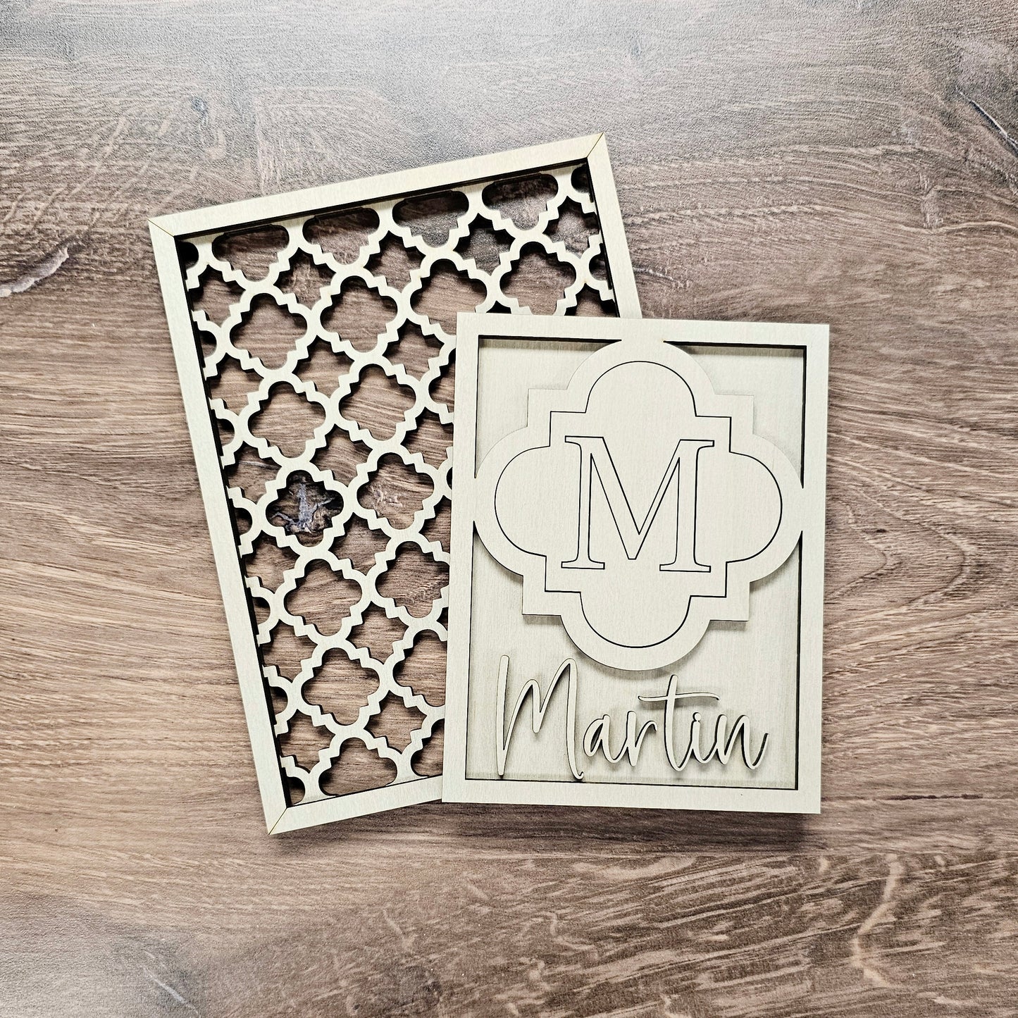 Family Name Quatrefoil Duo Sign - Finished or Ready to Paint