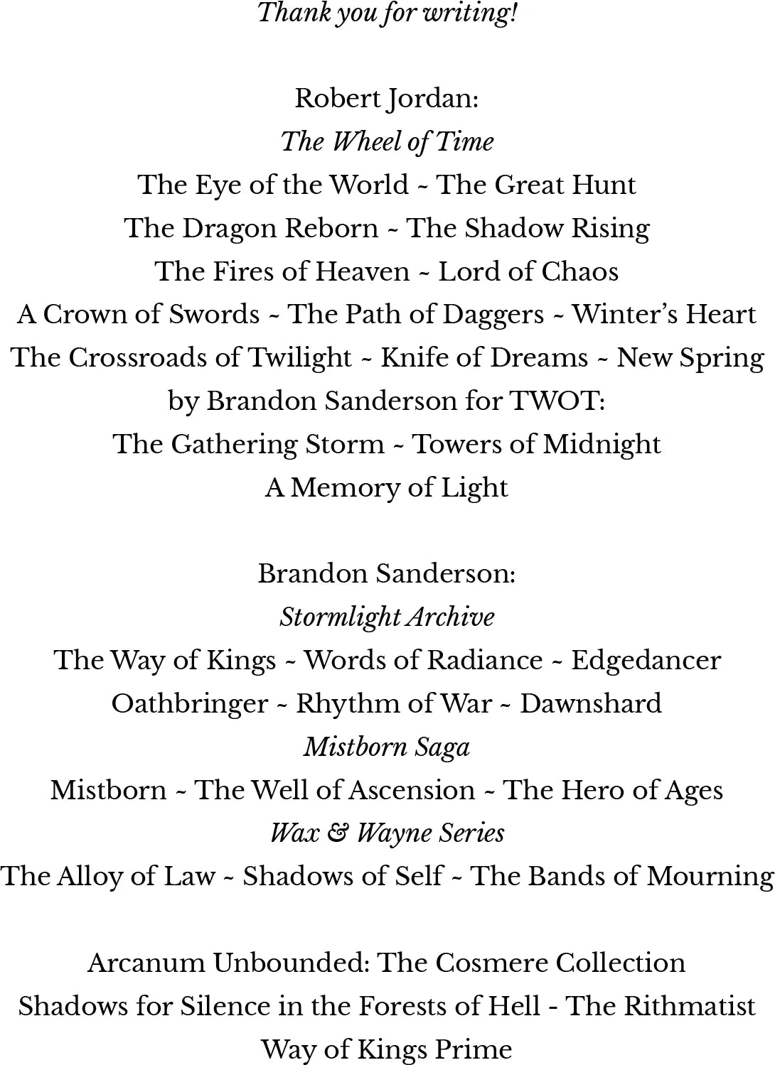 Jordan and Sanderson Book Titles