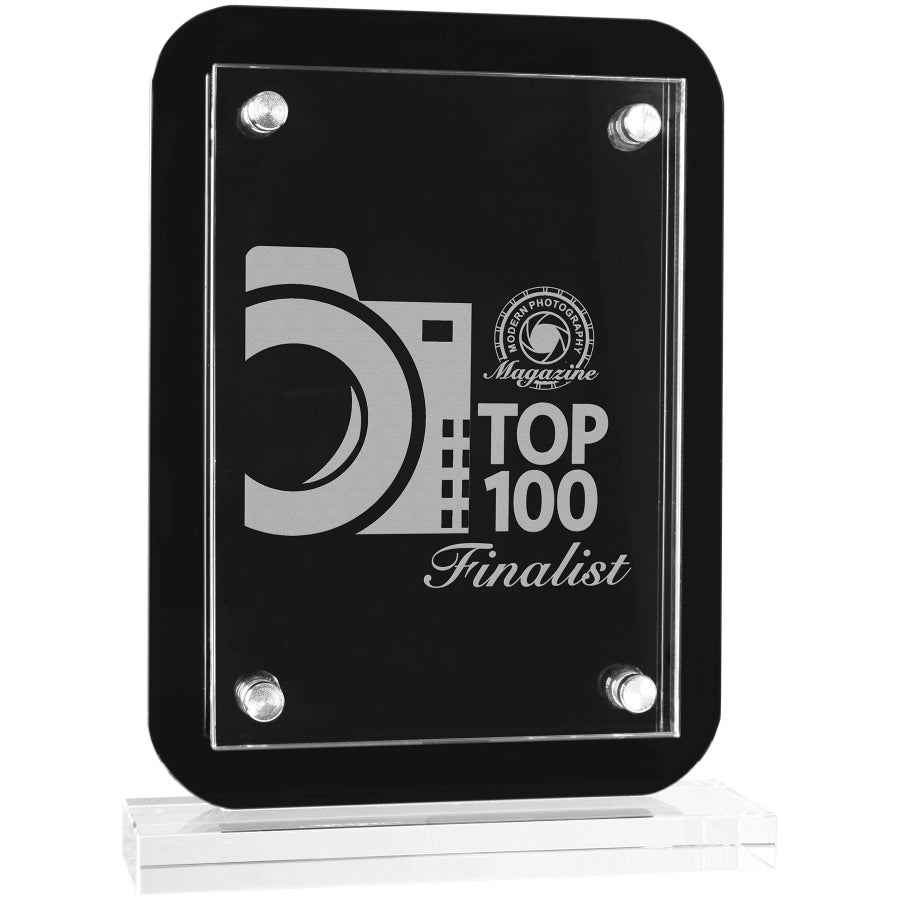 Black Floating Glass Standup Plaque
