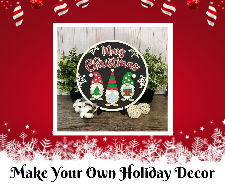 Letrero navideño redondo con capas de gnomo