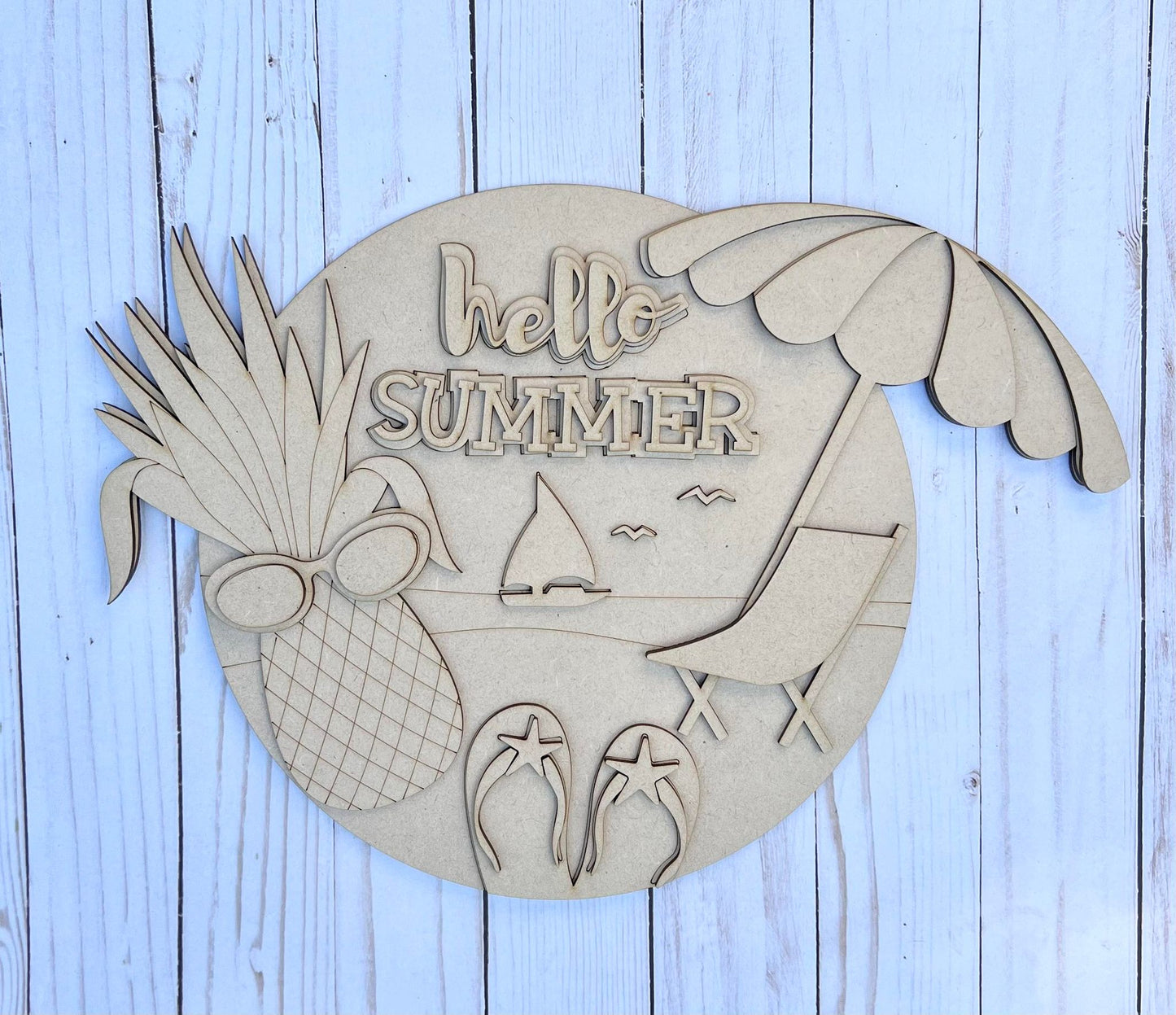 Hello Summer Beach Round Layers Sign