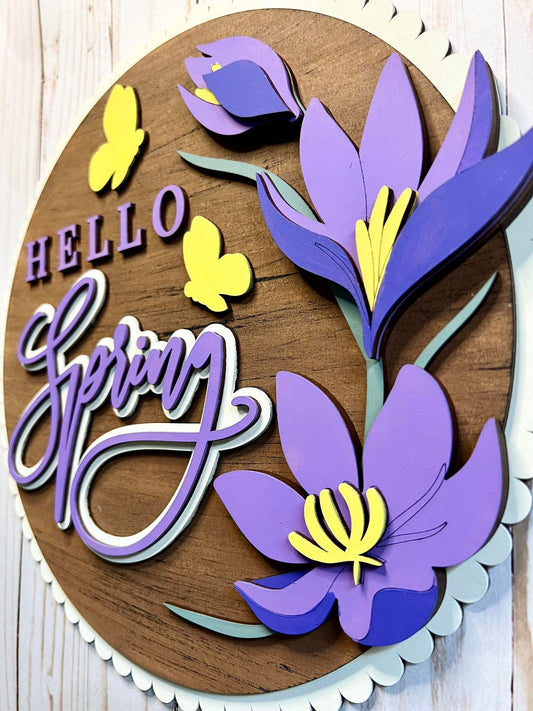 Hello Spring - Violets Round Layers Sign - Ready to Paint Kit or Finished
