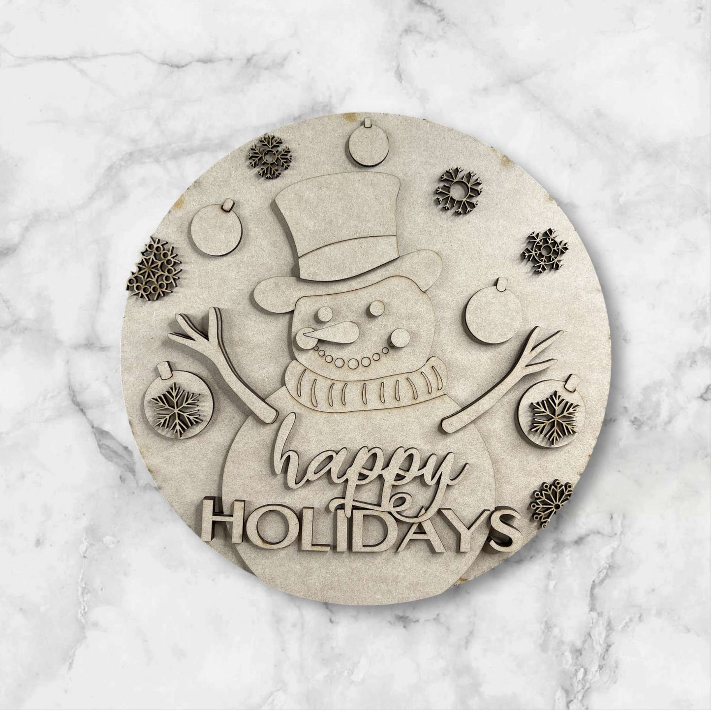 Letrero redondo de capas de muñeco de nieve festivo