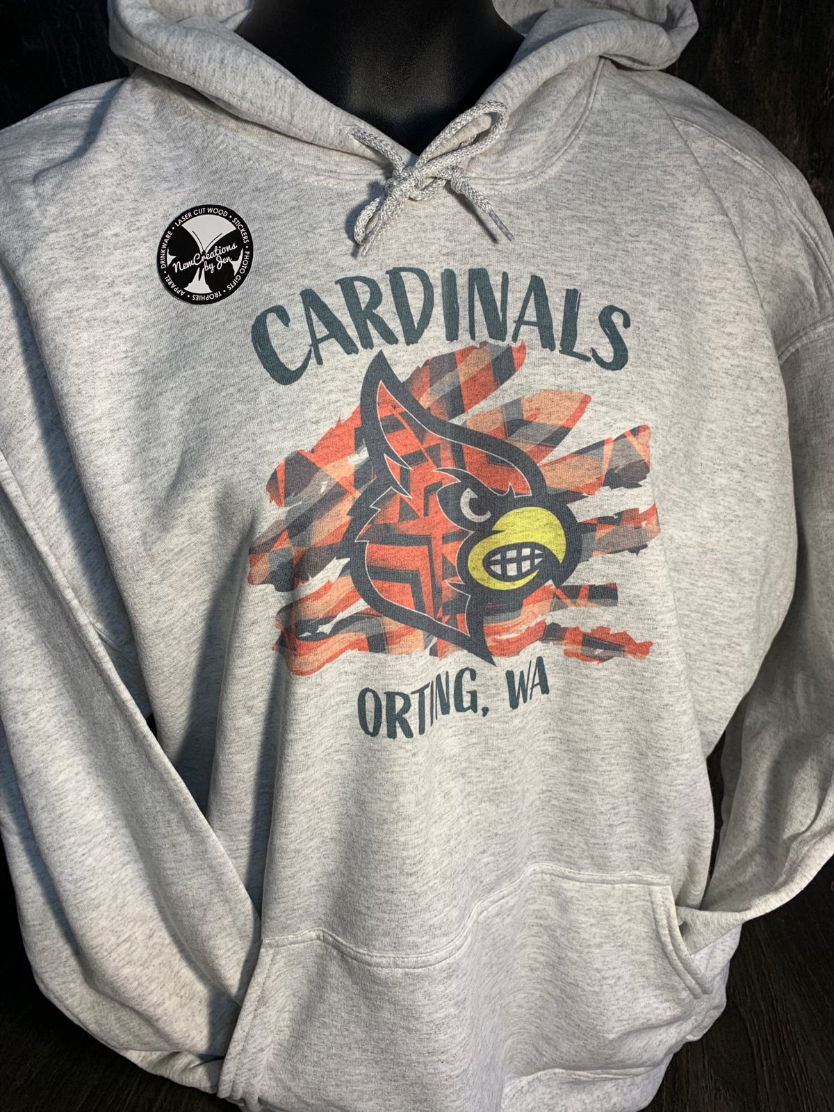 Patterned Cardinal Full Color White or Ash Grey Hoodie