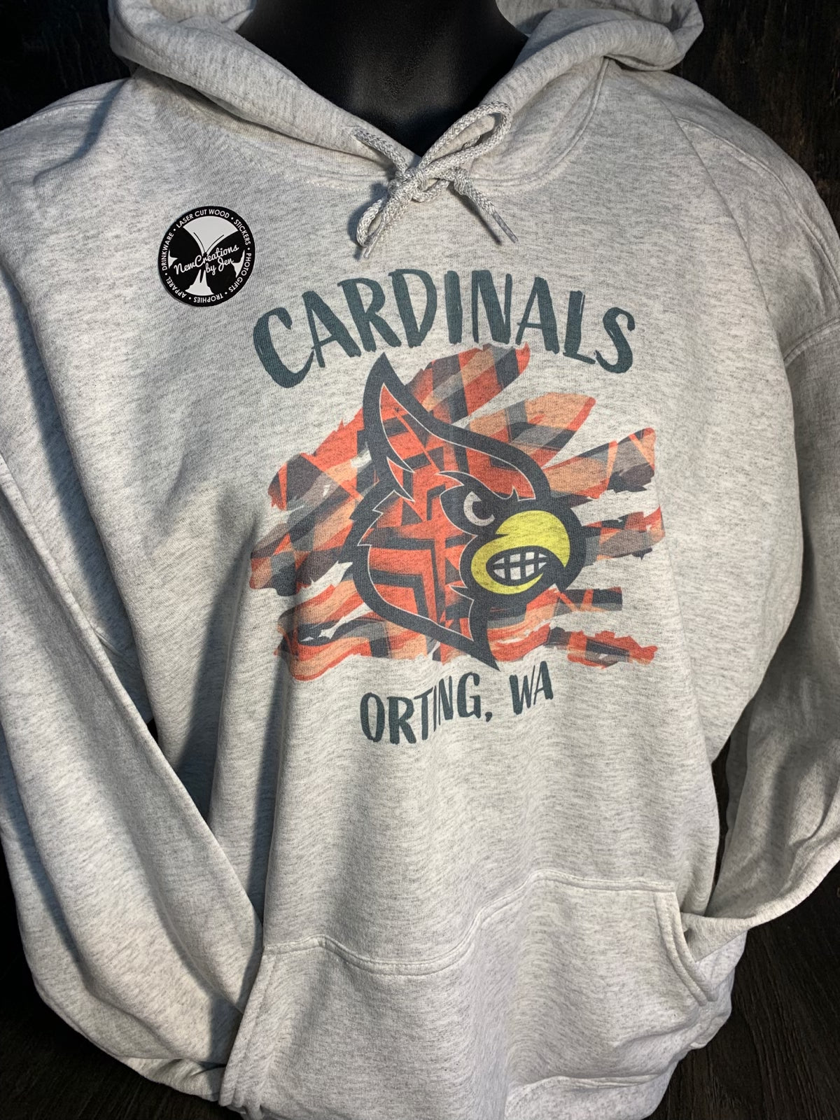 Patterned Cardinal Full Color White or Ash Grey Hoodie