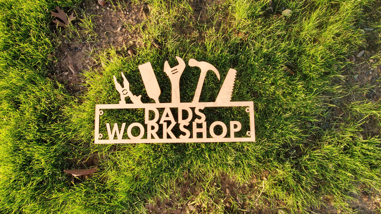 Taller de papá (PERSONALIZADO) Letrero grande de 45 x 25 cm - Terminado