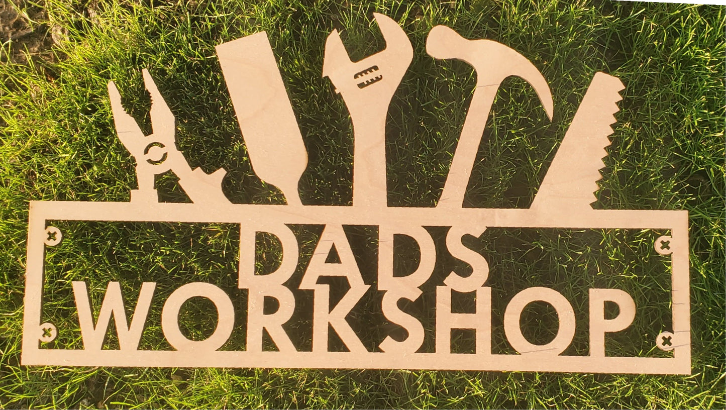 Taller de papá (PERSONALIZADO) Letrero grande de 45 x 25 cm - Terminado