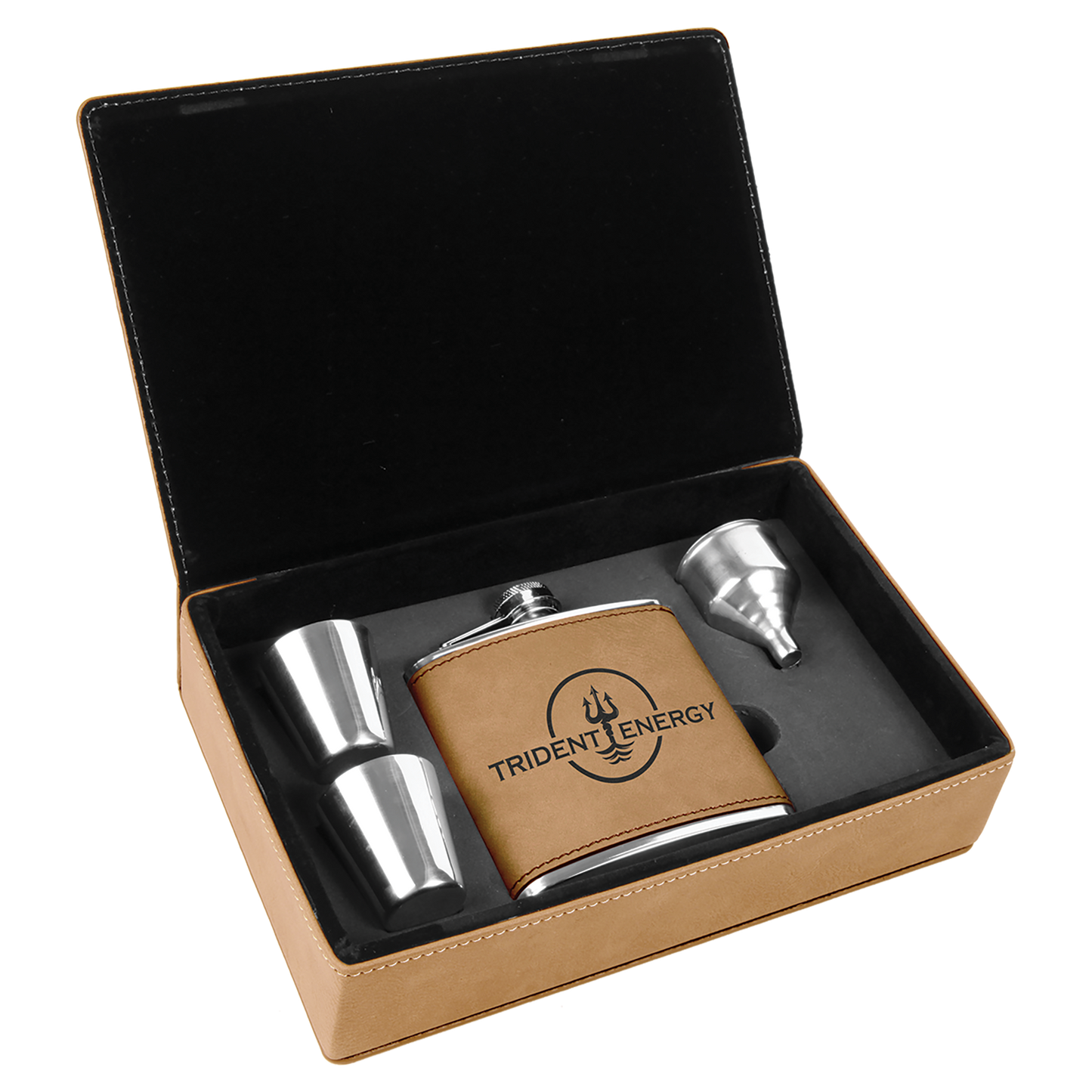 Set de regalo de frasco de cuero sintético grabable con láser