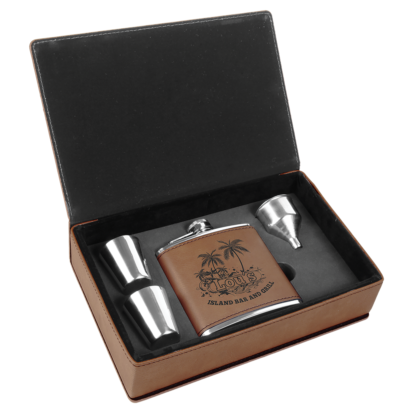 Set de regalo de frasco de cuero sintético grabable con láser