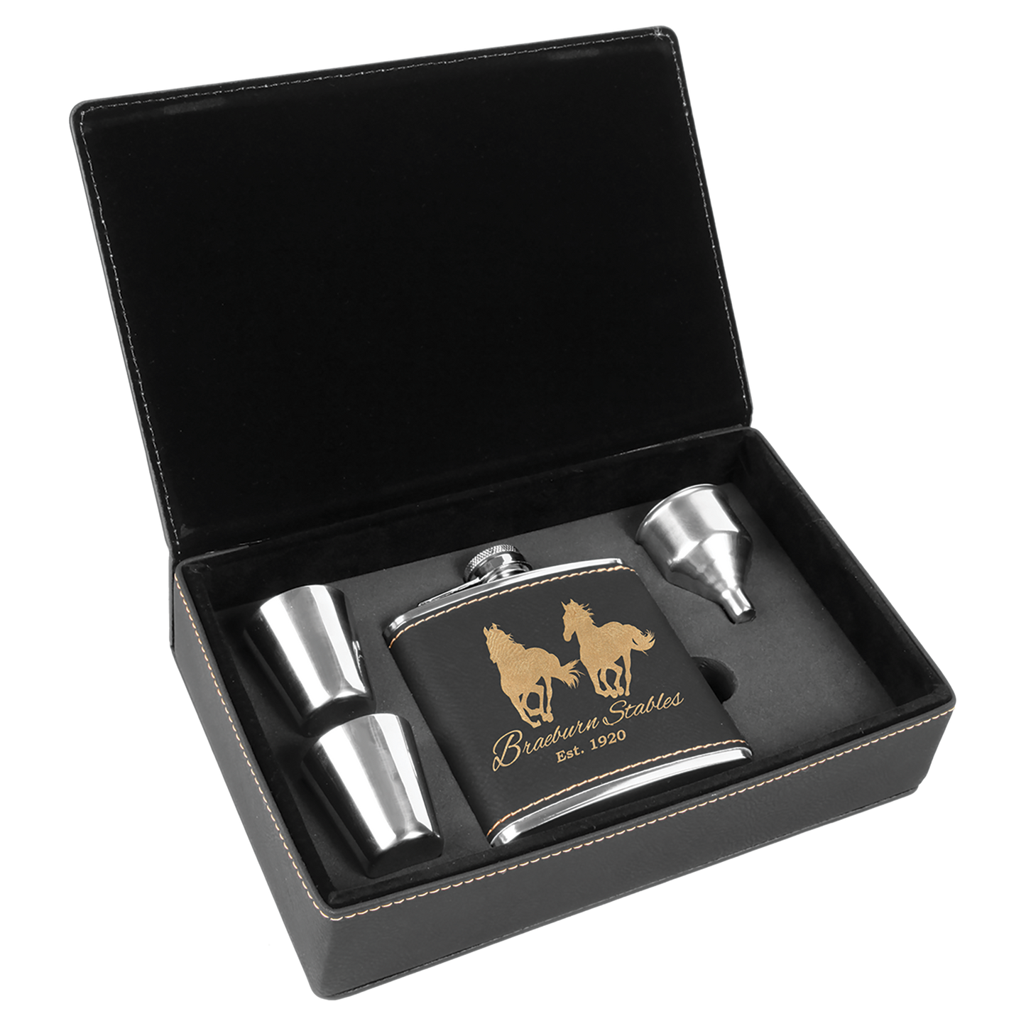 Set de regalo de frasco de cuero sintético grabable con láser