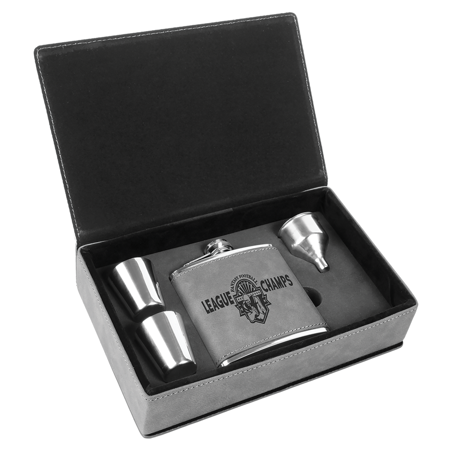 Set de regalo de frasco de cuero sintético grabable con láser