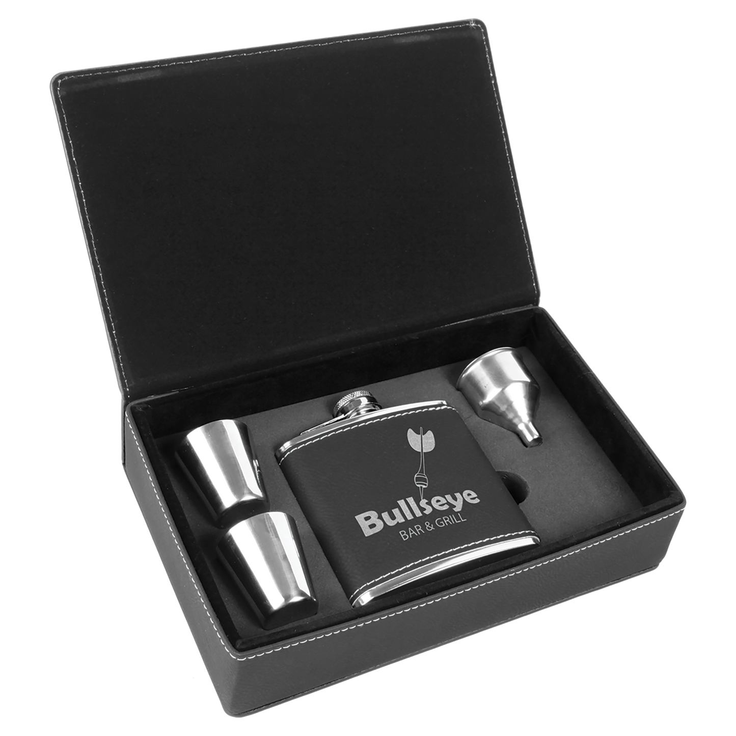 Set de regalo de frasco de cuero sintético grabable con láser