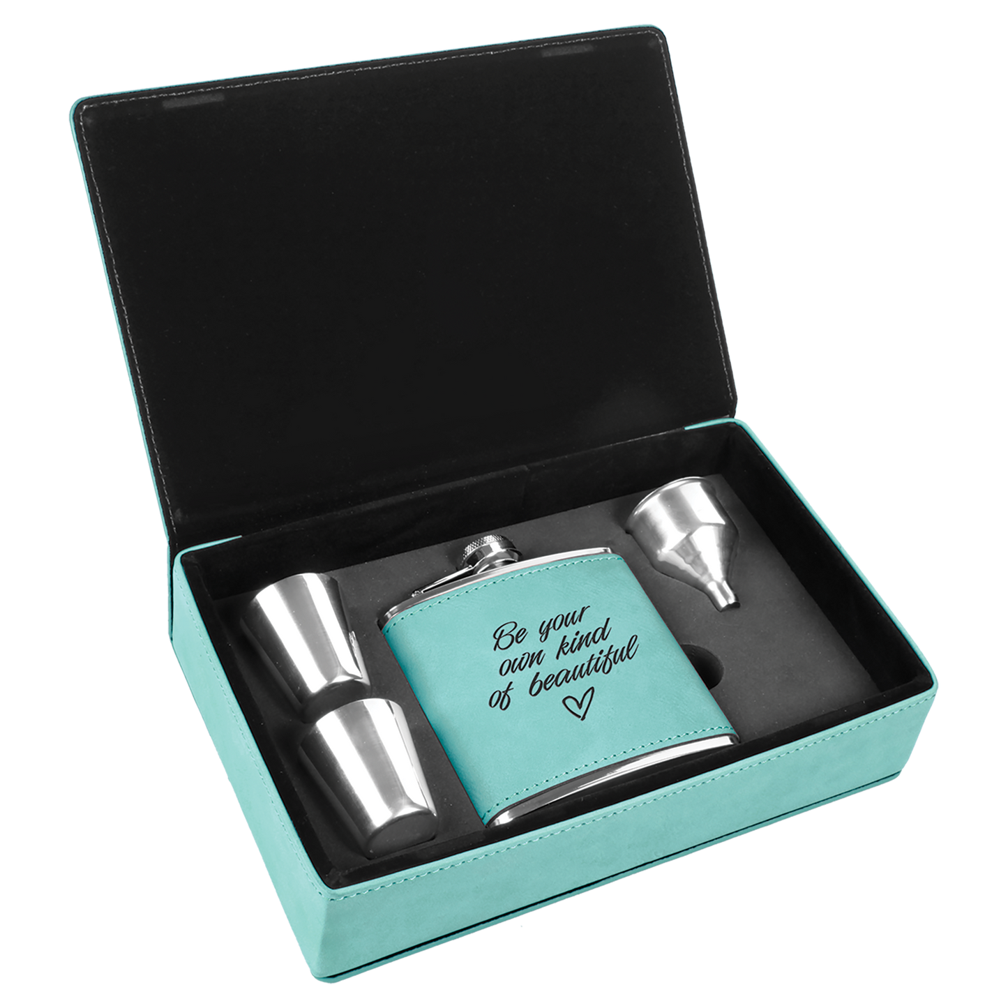 Set de regalo de frasco de cuero sintético grabable con láser