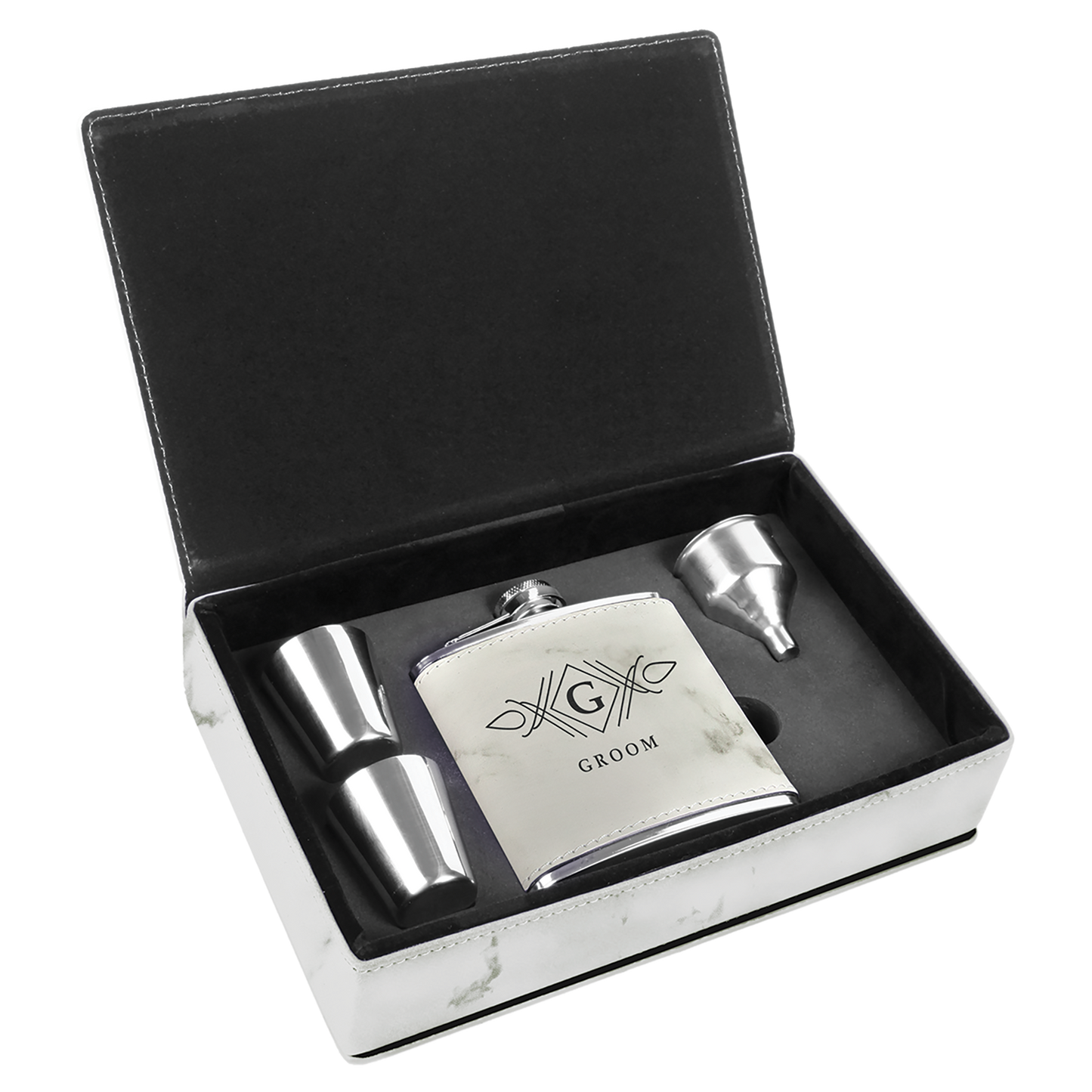 Set de regalo de frasco de cuero sintético grabable con láser