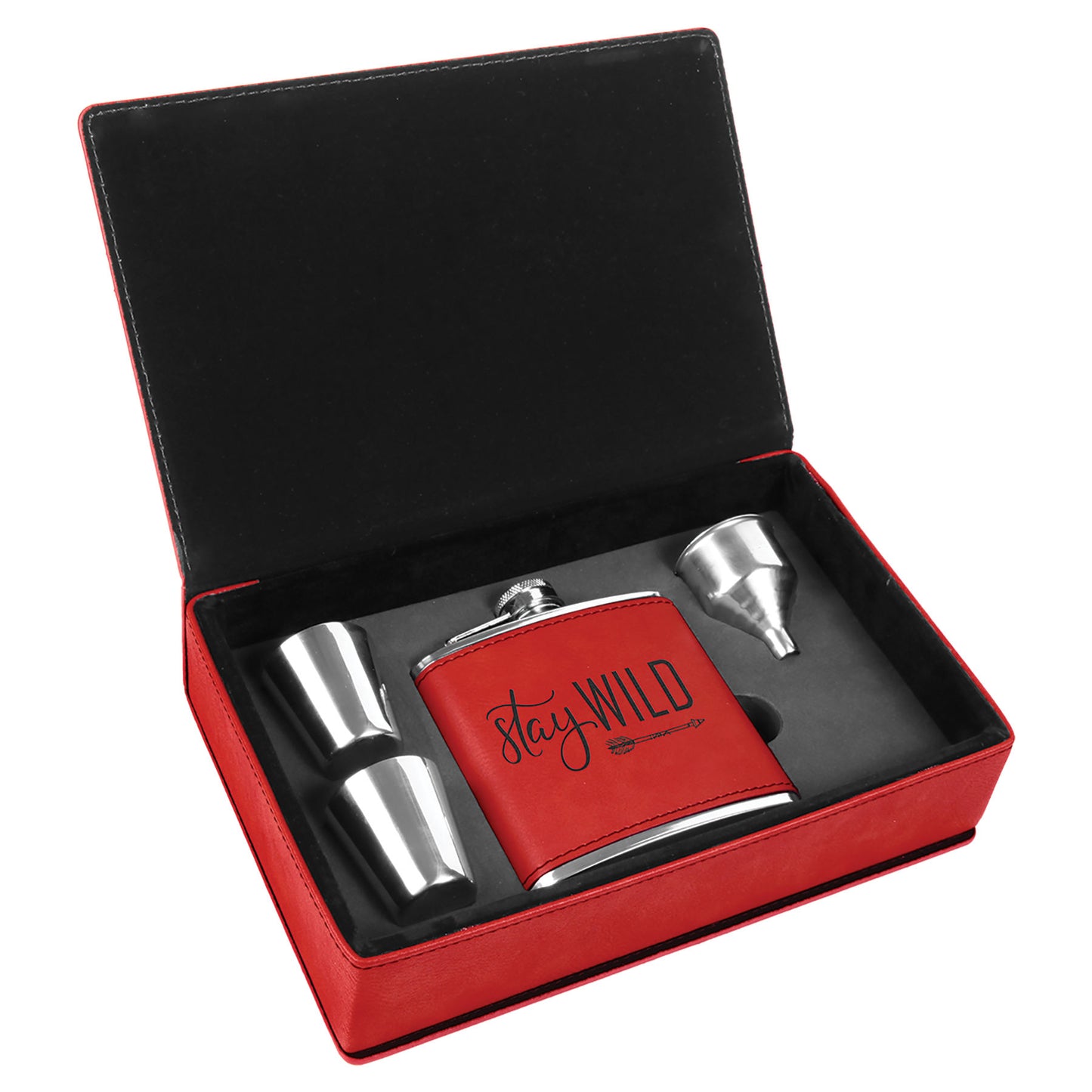 Set de regalo de frasco de cuero sintético grabable con láser