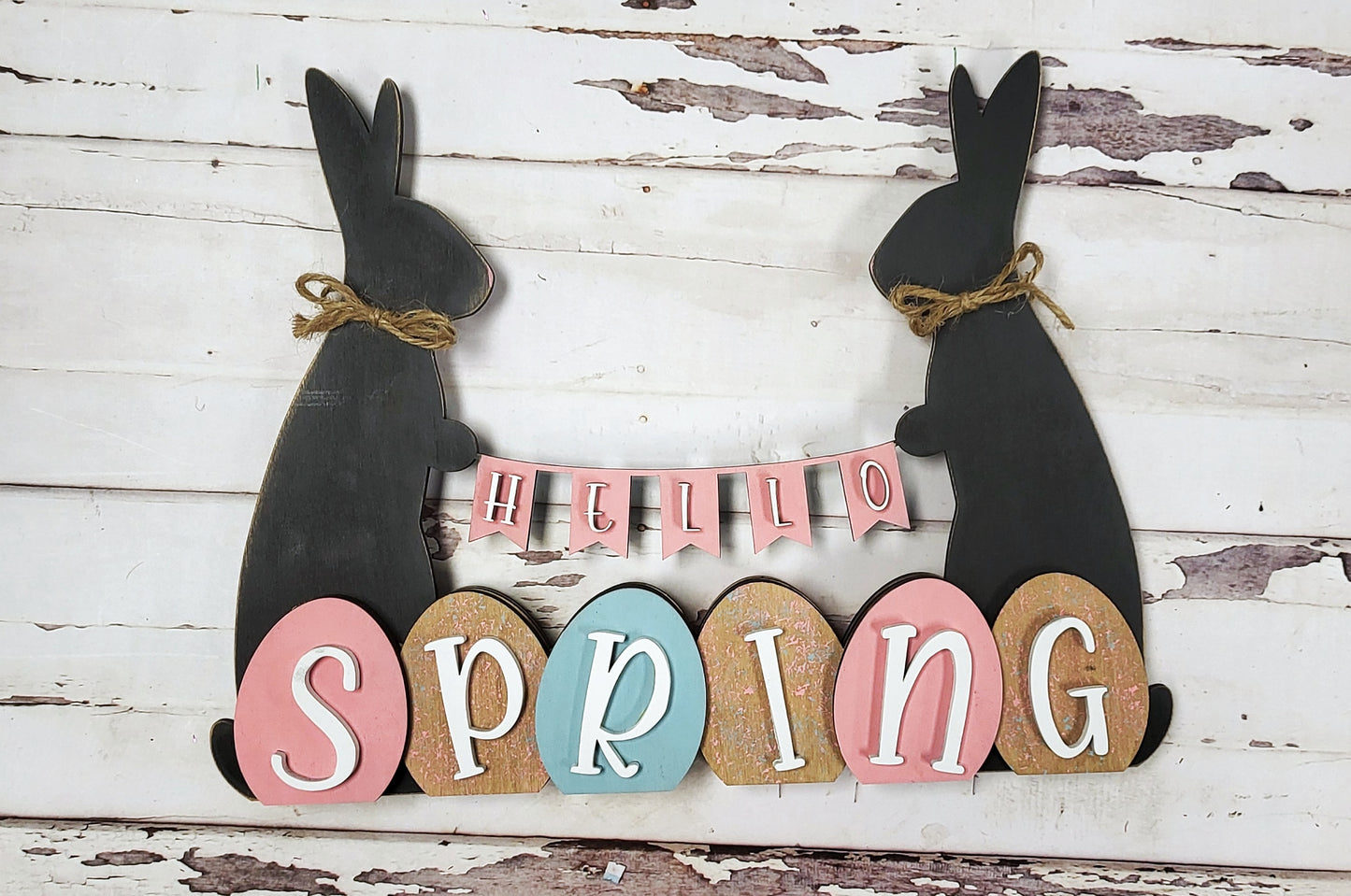 Kit de letrero reversible de mesa "Feliz Pascua, Hola Primavera" - Listo para pintar