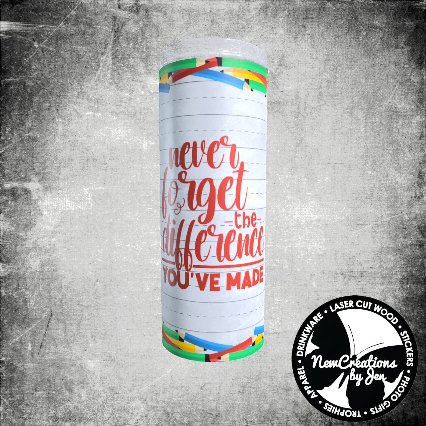 Vaso delgado de acero inoxidable "Nunca olvides la diferencia" para profesores - 20 oz