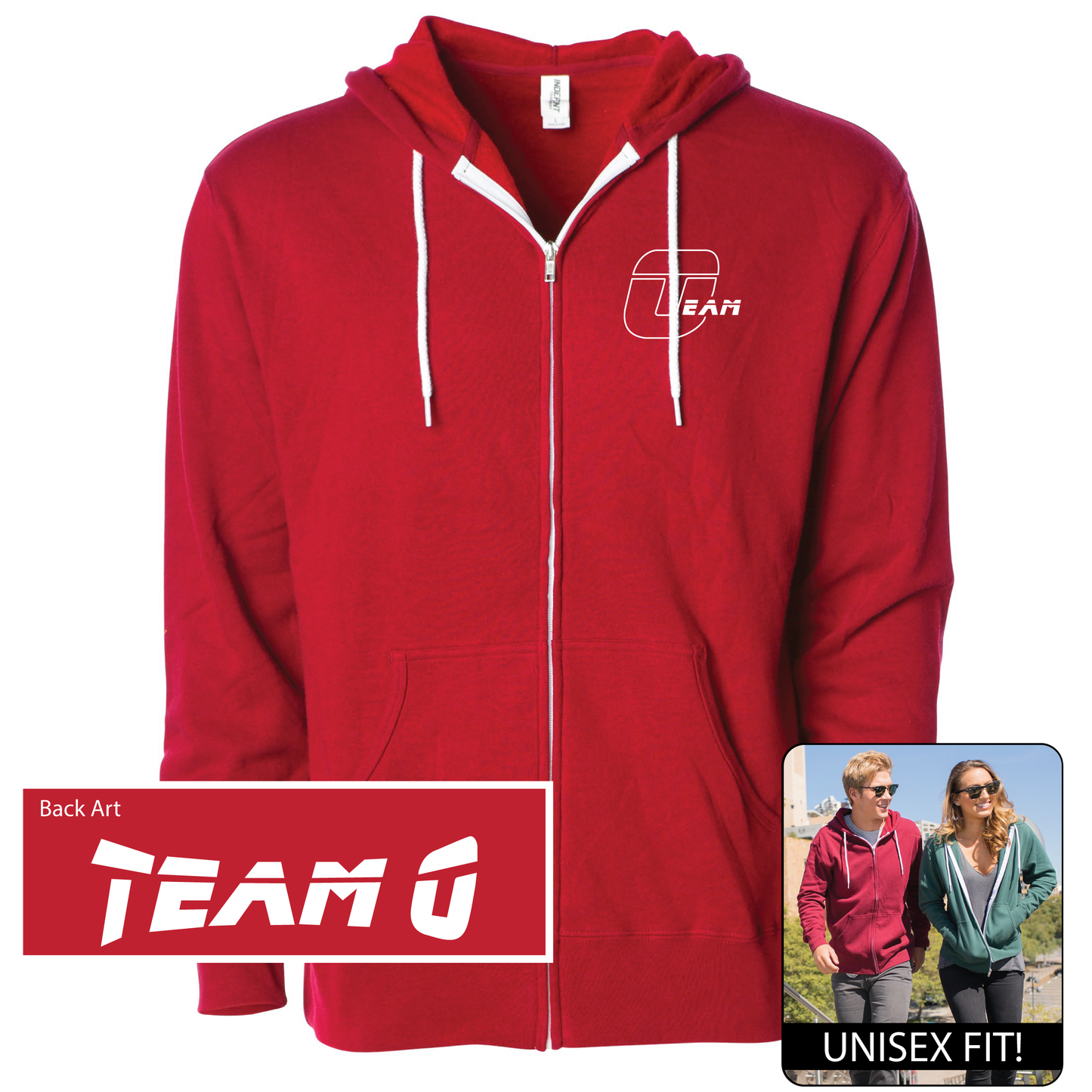 TEAM O Unisex Lightweight Fitted Zip-Up Hooded Sweatshirt AFX90UNZ