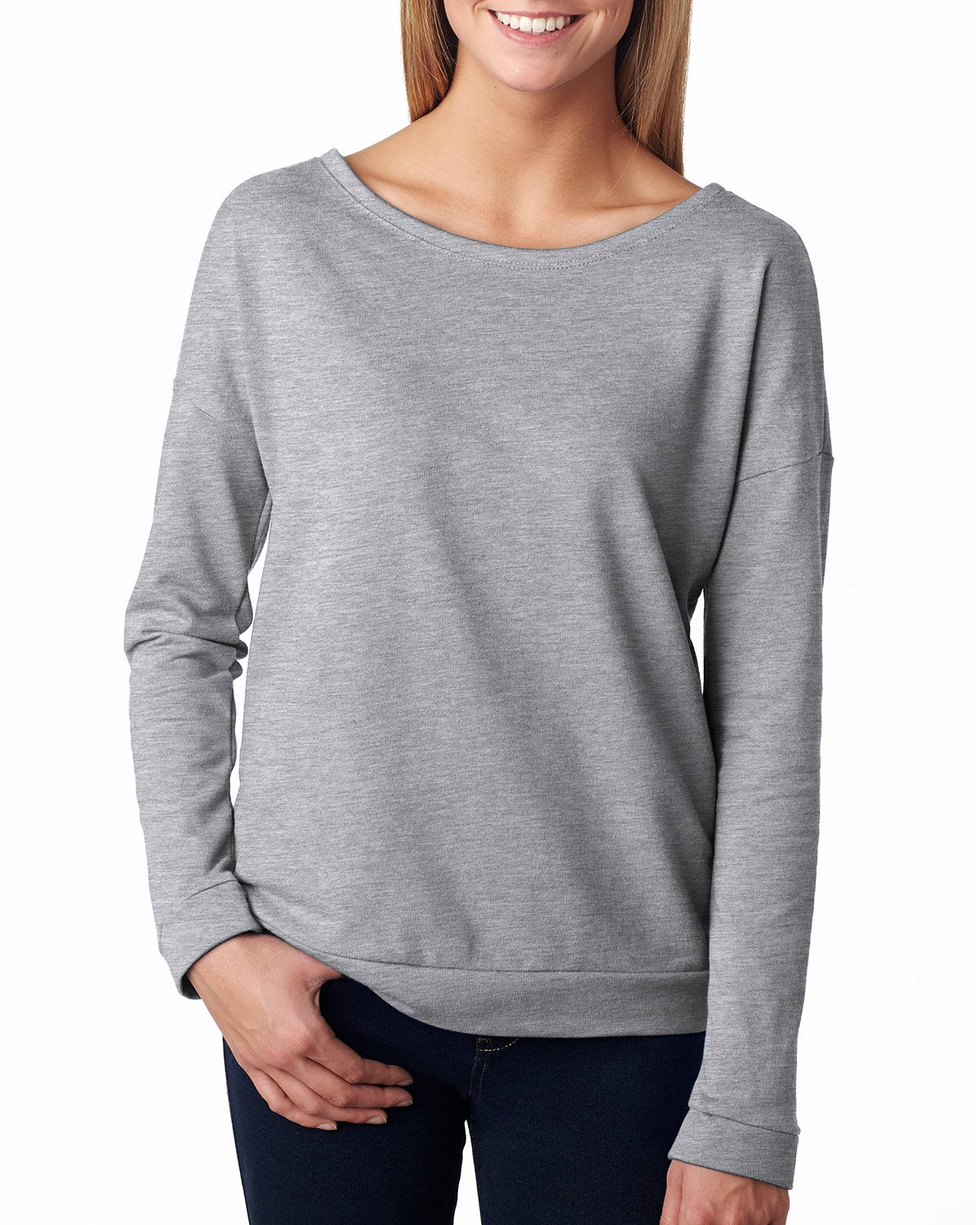Camiseta de manga larga con cuello redondo de felpa francesa para mujer