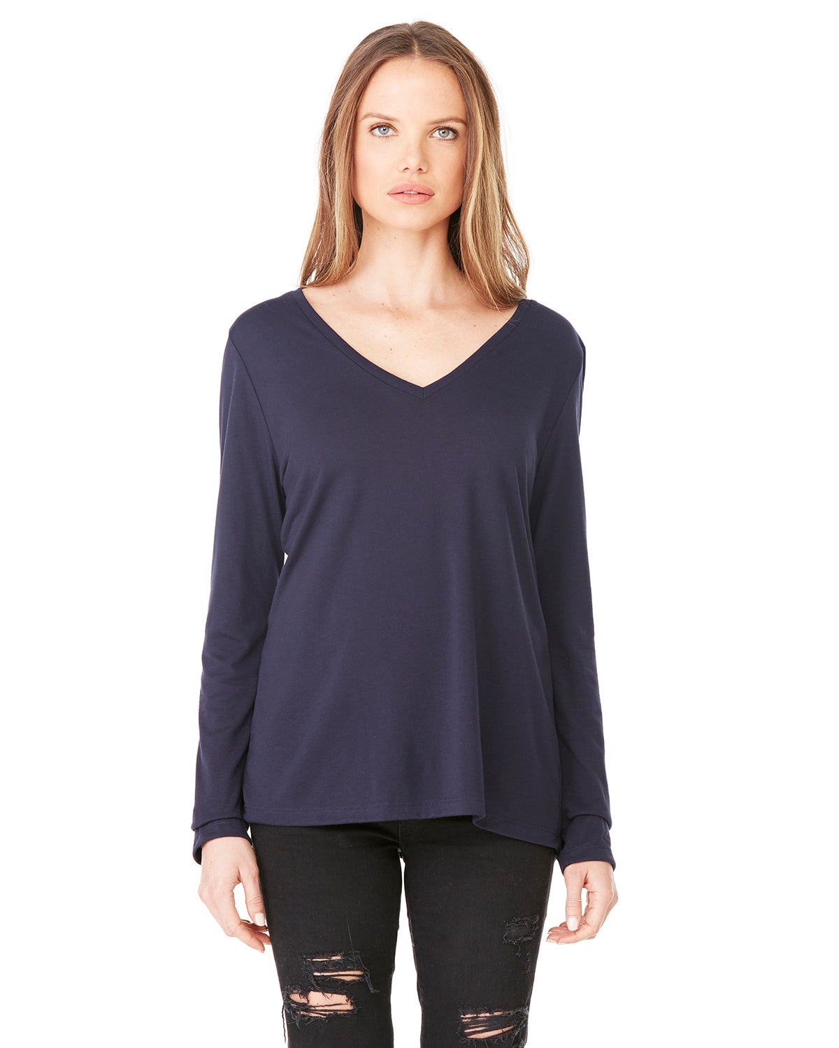 Blusa holgada de manga larga con cuello en V para mujer