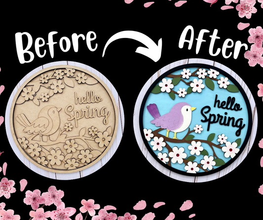 Birdie Hello Spring Round Layers Sign Kit - Ready to Paint