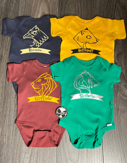 Harry Potter inspired Sorting Set of onesies - House Names & icons