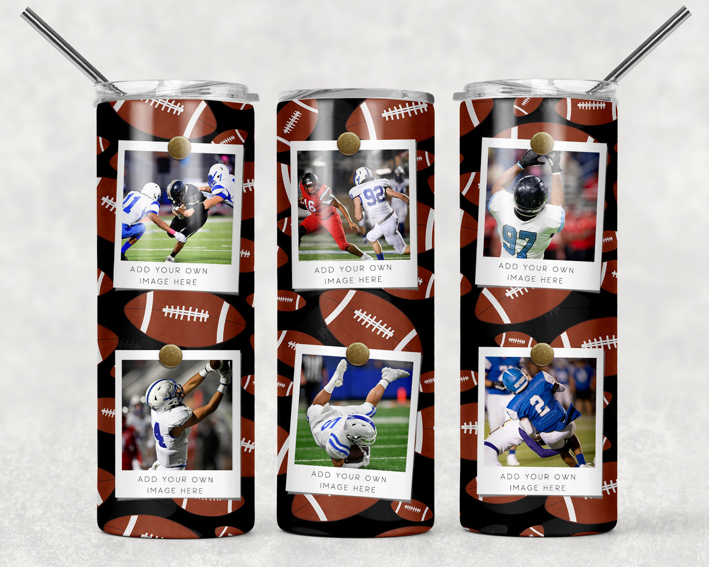 Football Photo Print Stainless Steel 20oz Skinny Tumbler