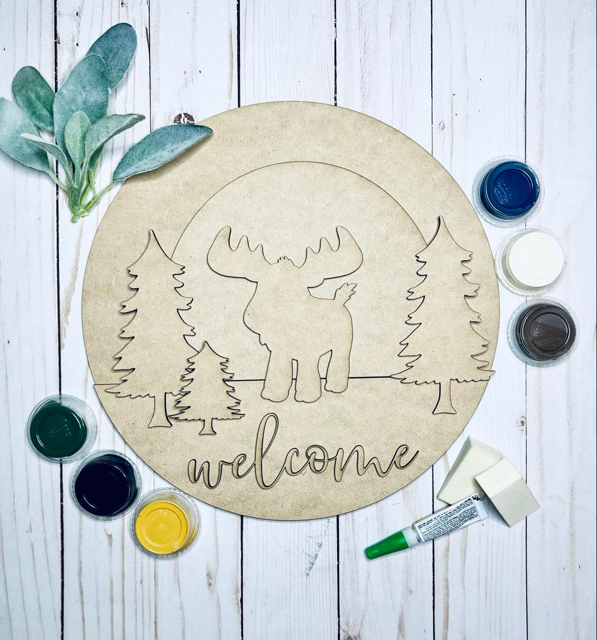 Kit de letrero de bienvenida de alce - Listo para pintar - 26 cm