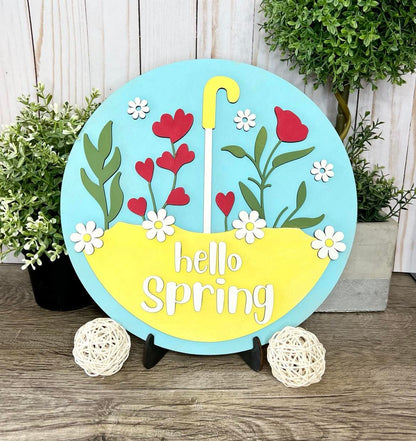 Umbrella Spring Flowers Round Layers Sign Kit - Ready to Paint