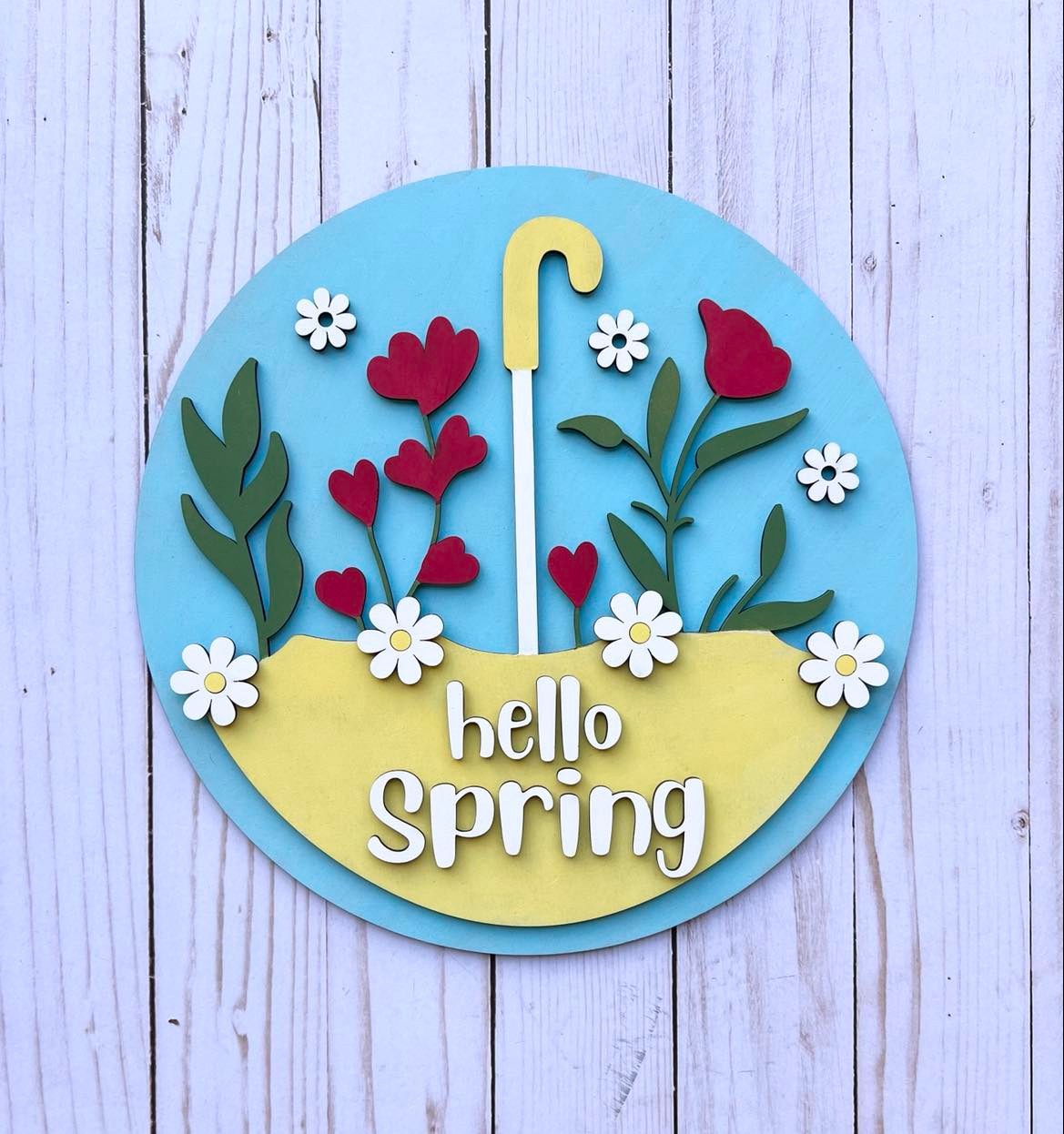 Umbrella Spring Flowers Round Layers Sign