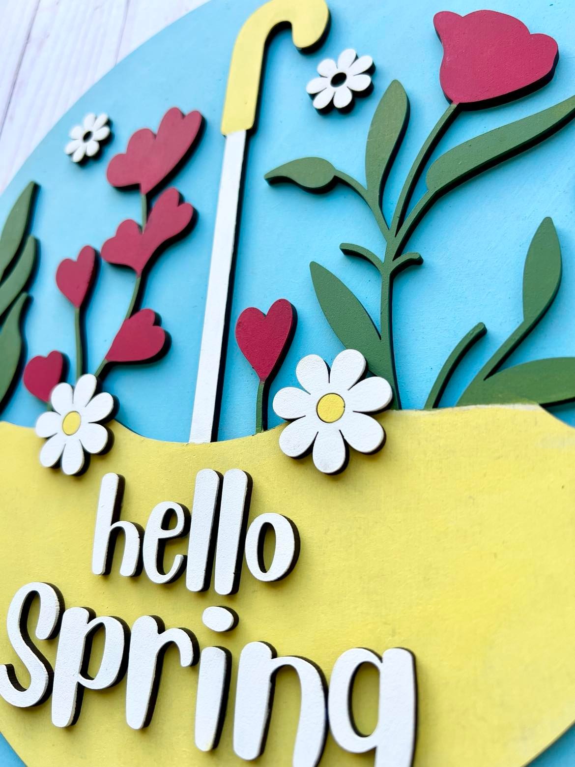 Umbrella Spring Flowers Round Layers Sign