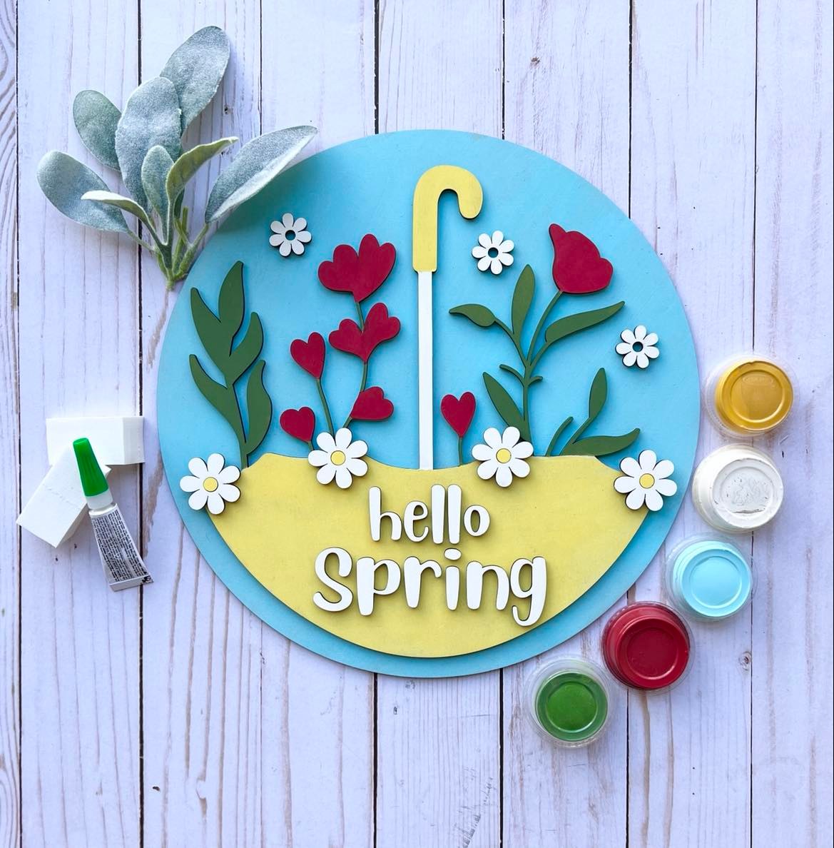Umbrella Spring Flowers Round Layers Sign