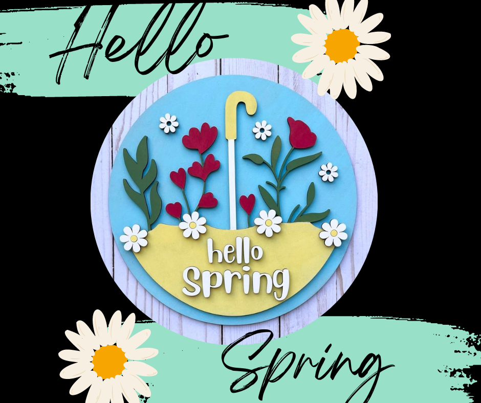 Umbrella Spring Flowers Round Layers Sign