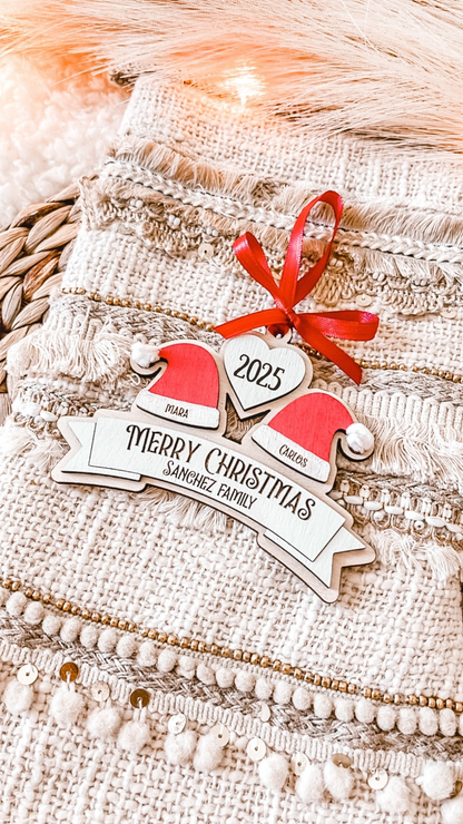 Personalized Santa Hat Family Ornament – Custom Names (2–10 Hats)