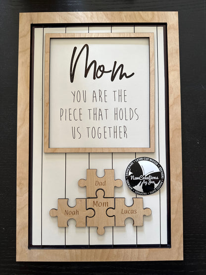Letrero grande de rompecabezas del Día de la Madre (40,6 x 26,7 cm), personalizado y listo para usar.