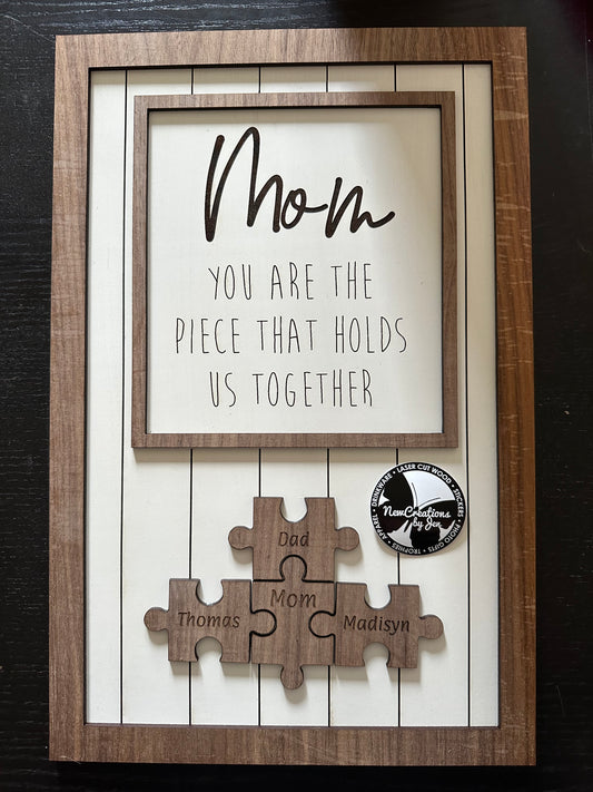 Letrero grande de rompecabezas del Día de la Madre (40,6 x 26,7 cm), personalizado y listo para usar.