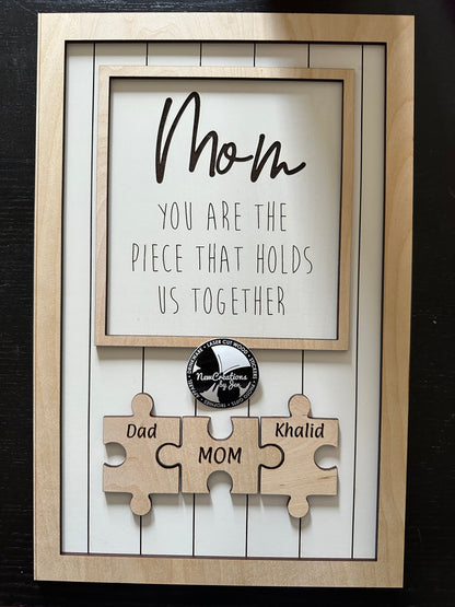 Letrero grande de rompecabezas del Día de la Madre (40,6 x 26,7 cm), personalizado y listo para usar.