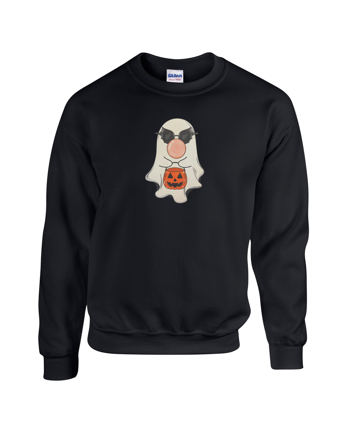 Cool Ghost with Bat Shades and Candy Bucket Unisex Heavy Blend Crewneck Sweatshirt