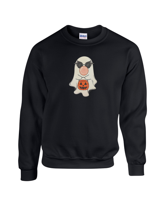 Cool Ghost with Bat Shades and Candy Bucket Unisex Heavy Blend Crewneck Sweatshirt