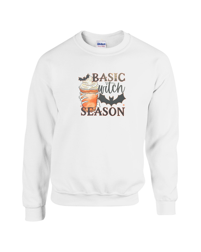 Basic Witch Season – Spooky Fall Coffee Art Unisex Heavy Blend Crewneck Sweatshirt
