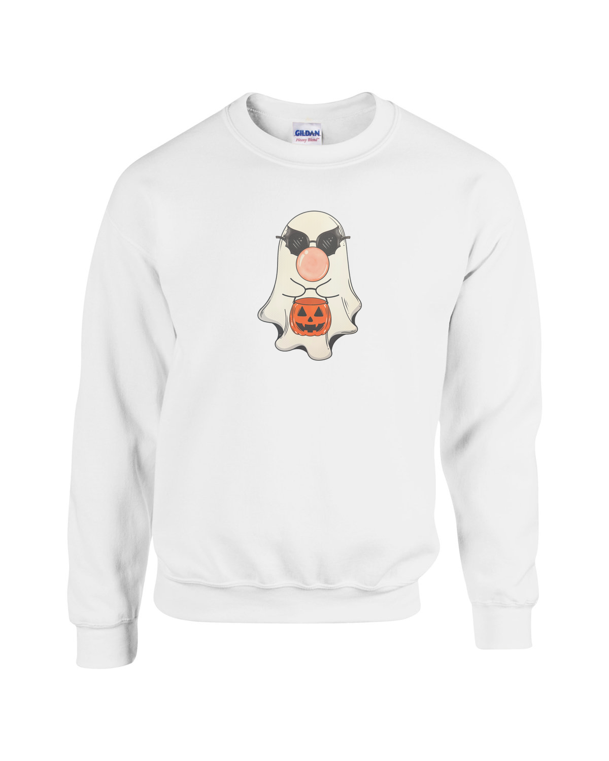 Cool Ghost with Bat Shades and Candy Bucket Unisex Heavy Blend Crewneck Sweatshirt