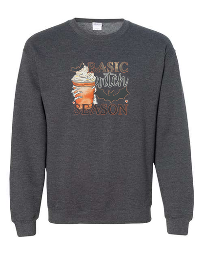 Basic Witch Season – Spooky Fall Coffee Art Unisex Heavy Blend Crewneck Sweatshirt