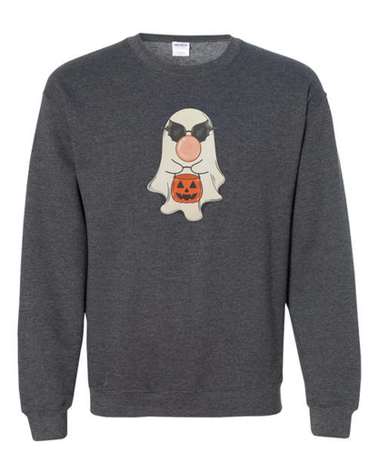 Cool Ghost with Bat Shades and Candy Bucket Unisex Heavy Blend Crewneck Sweatshirt