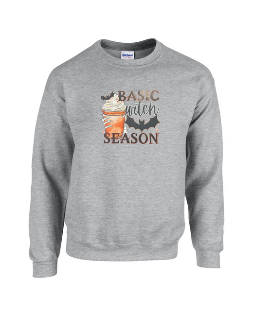 Basic Witch Season – Spooky Fall Coffee Art Unisex Heavy Blend Crewneck Sweatshirt