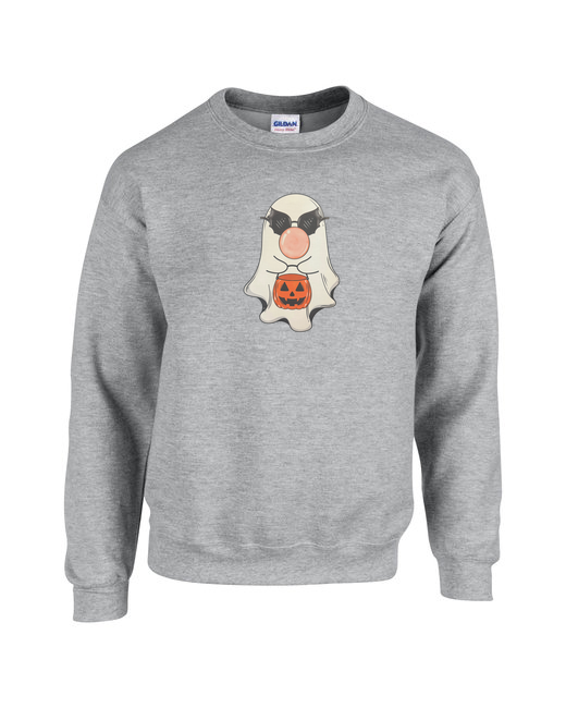 Cool Ghost with Bat Shades and Candy Bucket Unisex Heavy Blend Crewneck Sweatshirt